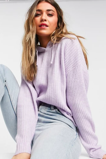 New Look knitted ribbed hoodie in lilac