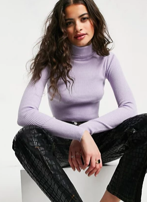 Bershka fine knit roll neck sweater in lilac