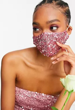 Maya sequin face covering in rose