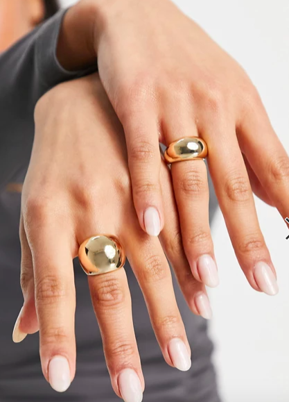 ASOS DESIGN pack of 2 dome rings in gold tone