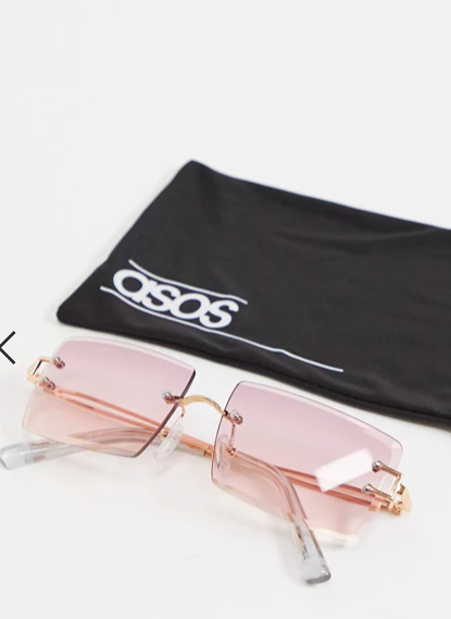 ASOS DESIGN 90s bevel lens square sunglasses with vintage arm detail in pink