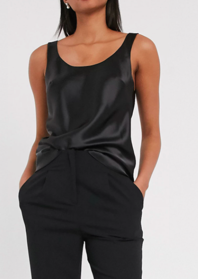 ASOS DESIGN scoop neck cami in satin in Black