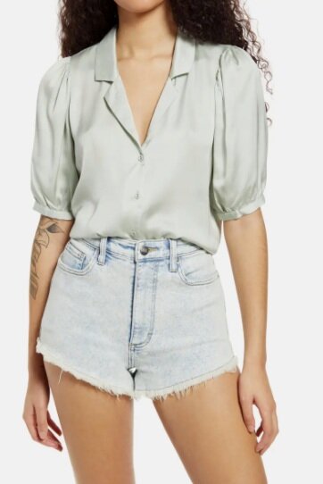 Sweet and Chic Silk Blend Satin Short Sleeve Button-Up Shirt LULUS