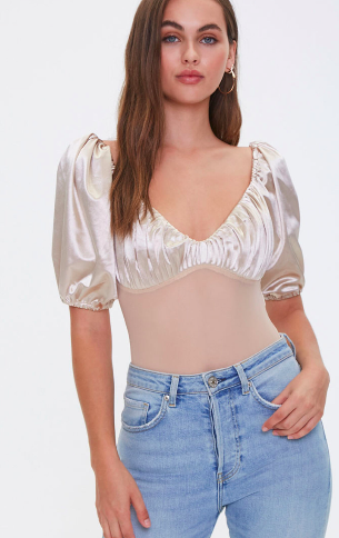 Forever 21 Satin Puff-Sleeve Bodysuit