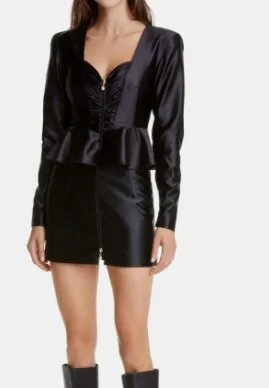 Annie Peplum Waist Long Sleeve Satin Dress ROTATE