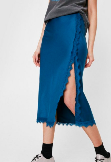 Long Lace and High-Waisted Satin Midi Skirt