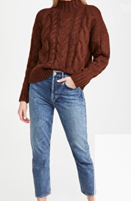 En Saison Mock Neck Cable Knit Sweater  