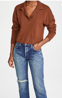 Reformation Cashmere Cropped Polo Sweater  