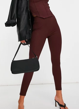 ASOS DESIGN matching structured ribbed leggings in brown