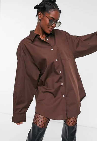 COLLUSION oversized dress shirt in brown