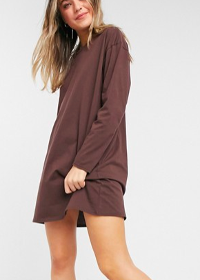 ASOS DESIGN oversized long sleeve t-shirt dress in chocolate brownASOS DESIGN oversized long sleeve t-shirt dress in chocolate brown