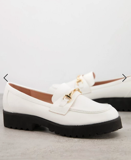 RAID Empire chunky loafers in white with gold snaffle