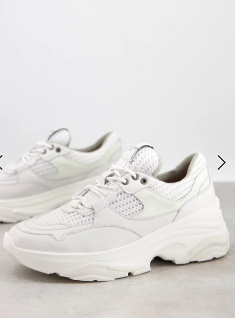 Selected Femme chunky leather sneakers with sports mesh in white