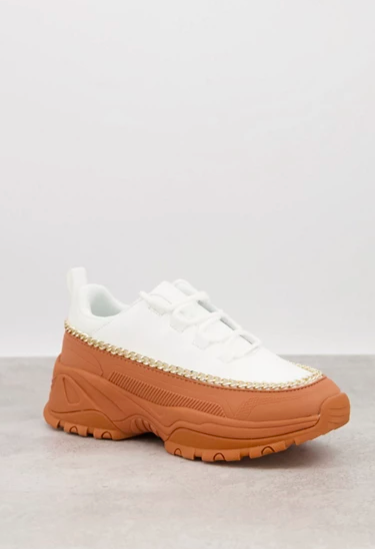 ASOS DESIGN Danielle chain chunky sneakers in white &amp; gum
