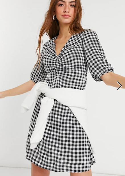 New Look ruched bust mini tea dress in black gingham