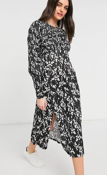 River Island floral midi dress in black