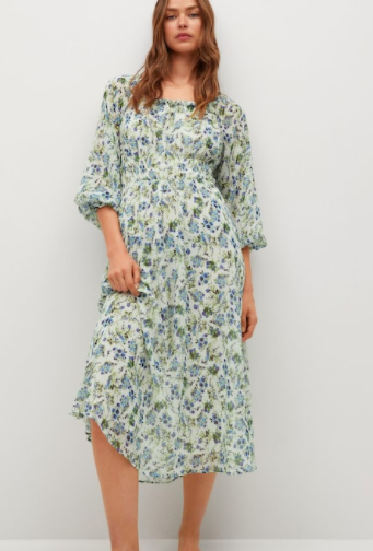 Mango Printed dress with balloon sleeves