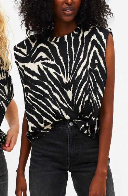 Monki Bianca t-shirt with shoulder pads in zebra print