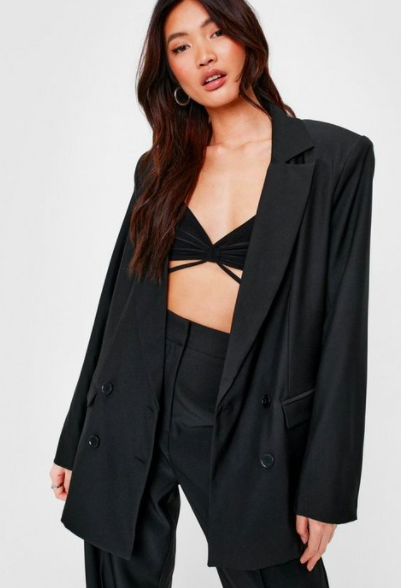 Nasty Gal Shoulder Padded Oversized Double Breasted Blazer