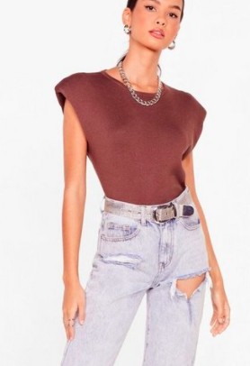 Nasty Gal Knit the Mark Shoulder Padded Top