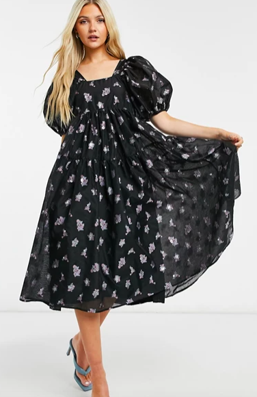 Dream Sister Jane midi smock dress with puff sleeves in floral organza