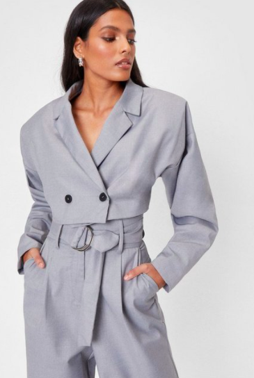 Nasty Gal Padded Shoulder Double Breasted Cropped Blazer