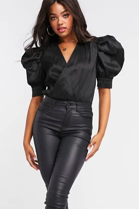 Girl In Mind puff sleeve bodysuit in black