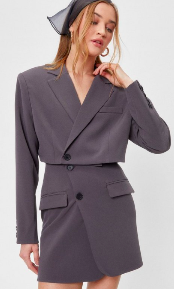 NAsty Gal Cropped Blazer and Asymmetric Mini Skirt Suit