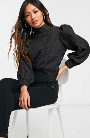 Ghospell cocoon sleeve backless blouse with bow in black