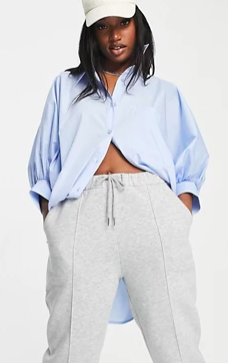 ASOS DESIGN oversized cotton shirt with 3/4 volume sleeves in blue