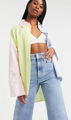 ASOS DESIGN super oversized relaxed dad shirt in mixed seersucker pastel stripe