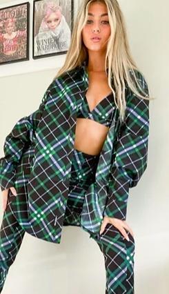 COLLUSION oversized poplin shirt in green and black check 