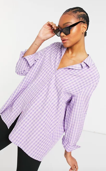 Urban Threads oversized checked shirt in lilac