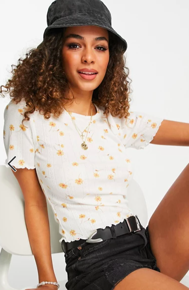 Cotton:On shrunken pointelle tee in white floral