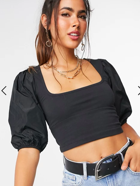 ASOS DESIGN square neck puff sleeve crop top in black