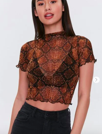 Forever 21 Snakeskin Print Mock Neck Tee