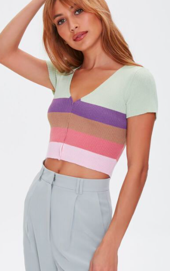 Forever 21 Striped Buttoned Crop Top