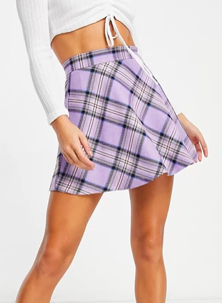 ASOS DESIGN flippy skirt in purple checkASOS DESIGN flippy skirt in purple check