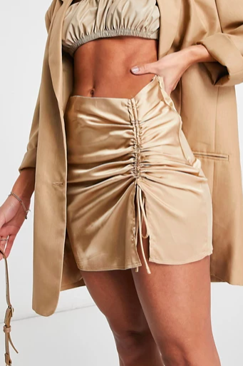 Ei8th Hour ruched side mini skirt in gold satin