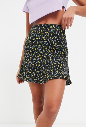 Motel coordinating mini flippy skirt in black floral