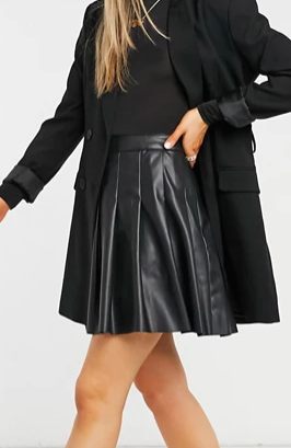 New Look pleated leather look skirt in black