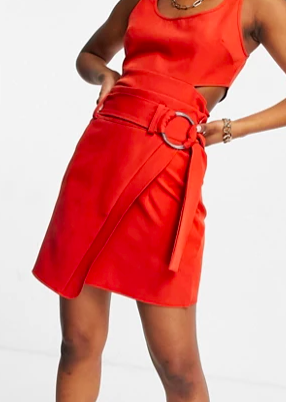 Missguided matching wrap mini skirt with D-ring in rust