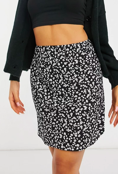 ASOS DESIGN Petite mini slip skirt in mono floral print