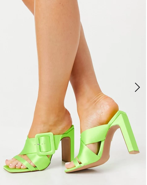 ASOS DESIGN Nanda buckle feature high heeled mules in green