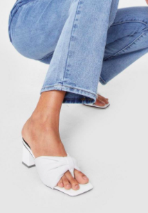Nasty Gal Faux Leather Ruched Toe Thong Block Heeled Mules