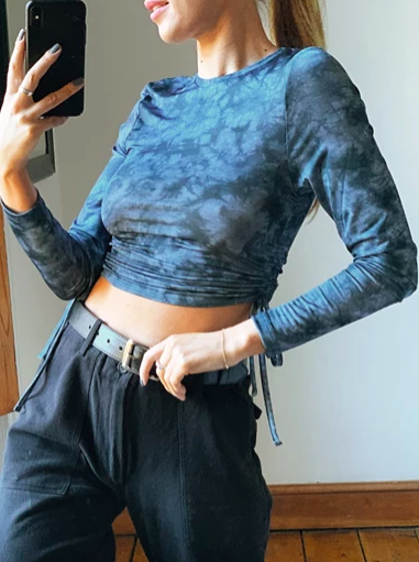 ASOS DESIGN fitted top with ruched sides in tie dye