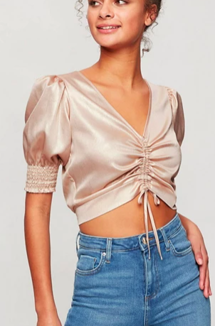 Miss Selfridge blouse with ruched detail in gold