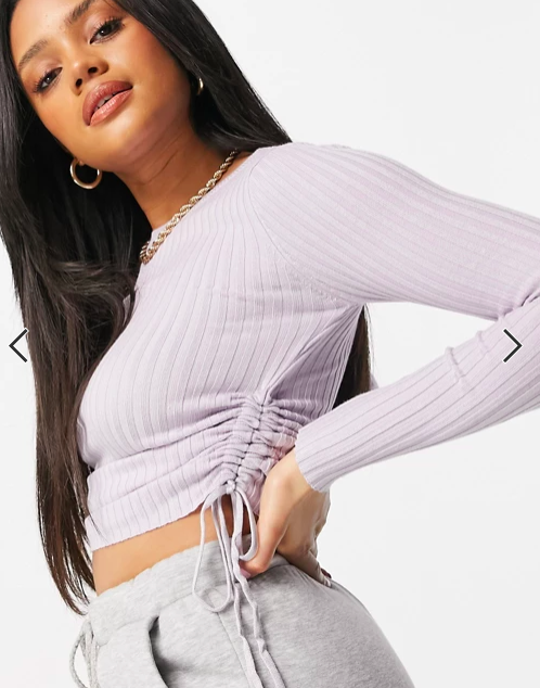 Parallel Lines ribbed sweater with ruched side in lilac