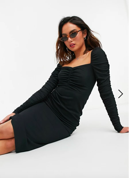 Topshop ribbed ruched midi dress in black