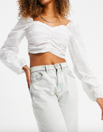 Missguided milkmaid top with ruched detail in white